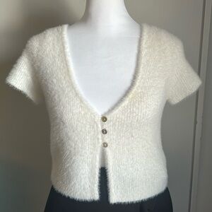 PacSun Kendall & Kylie Empire Button Front Crop Eyelash Ribbed Sweater